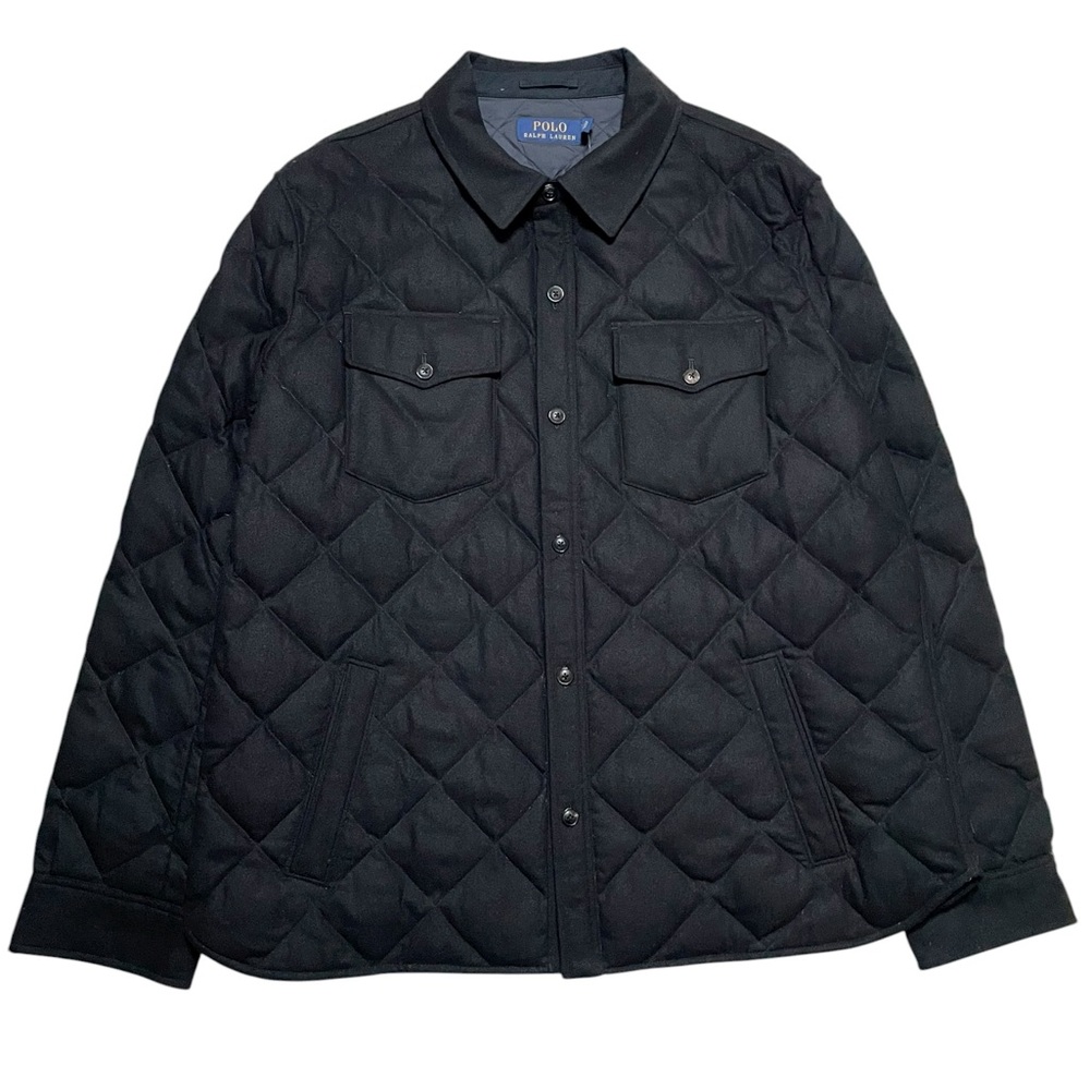 NWT $395 Polo Ralph Lauren Black Quilted Down Shirt Jacket Mens XXL Hewitt Wool